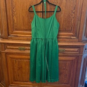 Tracy Diva by Candice Gwyn Green Sateen Dress Belted Fit & Flare Size 14